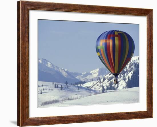 Hot Air Ballon and the North Cascade mountains, Methow Valley, Washington, USA-William Sutton-Framed Photographic Print