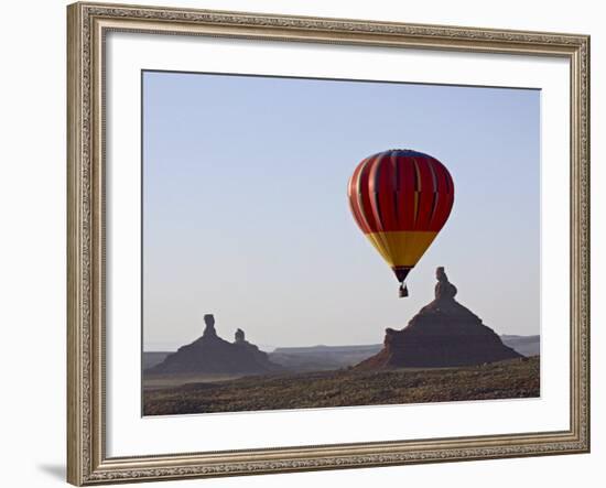 Hot Air Balloon and Rock Formations at Dawn, Valley of the Gods, Utah, USA-James Hager-Framed Photographic Print