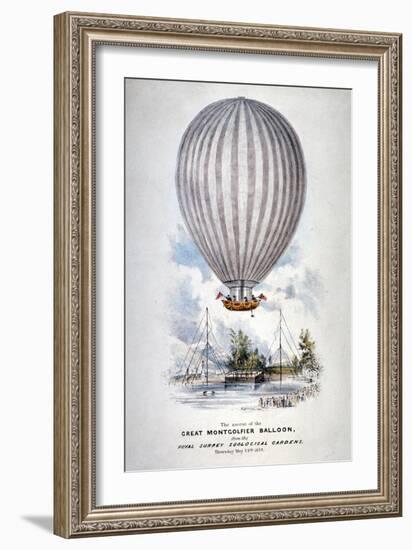 Hot Air Balloon Ascending over Surrey Zoological Gardens, Southwark, London, 1838-H Harrison-Framed Giclee Print