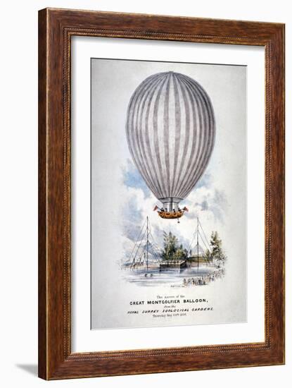 Hot Air Balloon Ascending over Surrey Zoological Gardens, Southwark, London, 1838-H Harrison-Framed Giclee Print