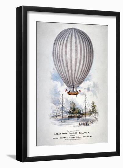 Hot Air Balloon Ascending over Surrey Zoological Gardens, Southwark, London, 1838-H Harrison-Framed Giclee Print