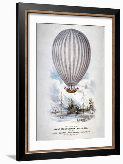 Hot Air Balloon Ascending over Surrey Zoological Gardens, Southwark, London, 1838-H Harrison-Framed Giclee Print