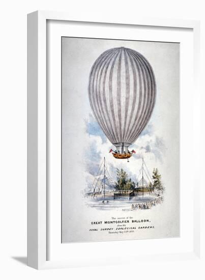 Hot Air Balloon Ascending over Surrey Zoological Gardens, Southwark, London, 1838-H Harrison-Framed Giclee Print