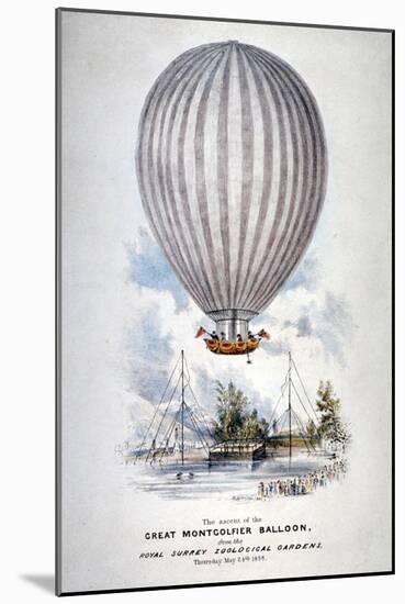 Hot Air Balloon Ascending over Surrey Zoological Gardens, Southwark, London, 1838-H Harrison-Mounted Giclee Print