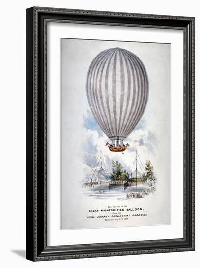 Hot Air Balloon Ascending over Surrey Zoological Gardens, Southwark, London, 1838-H Harrison-Framed Giclee Print