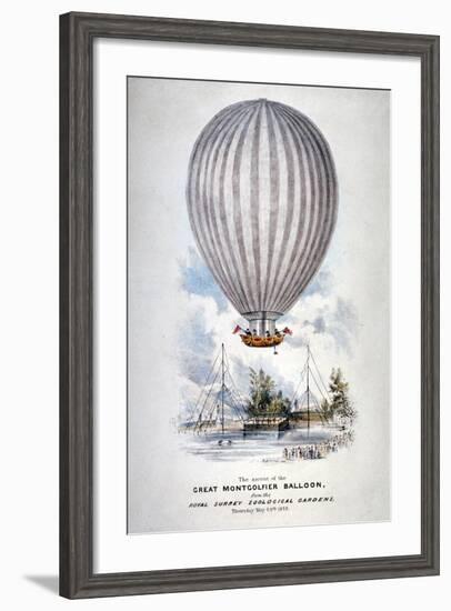 Hot Air Balloon Ascending over Surrey Zoological Gardens, Southwark, London, 1838-H Harrison-Framed Giclee Print