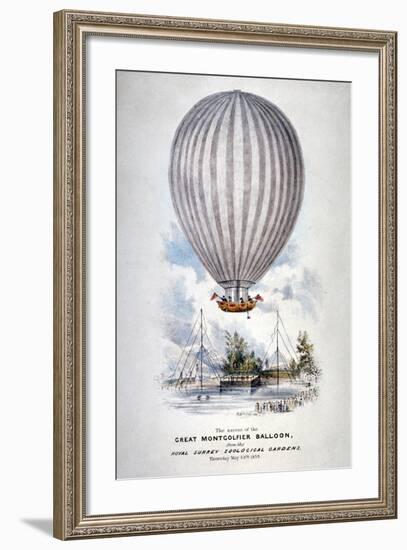 Hot Air Balloon Ascending over Surrey Zoological Gardens, Southwark, London, 1838-H Harrison-Framed Giclee Print