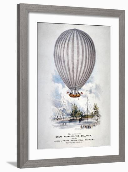 Hot Air Balloon Ascending over Surrey Zoological Gardens, Southwark, London, 1838-H Harrison-Framed Giclee Print