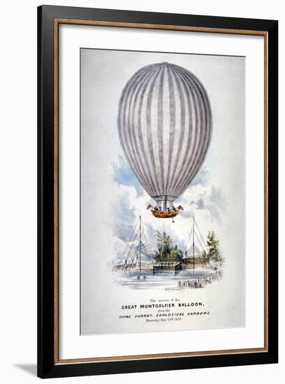 Hot Air Balloon Ascending over Surrey Zoological Gardens, Southwark, London, 1838-H Harrison-Framed Giclee Print