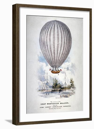 Hot Air Balloon Ascending over Surrey Zoological Gardens, Southwark, London, 1838-H Harrison-Framed Giclee Print