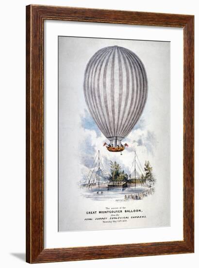 Hot Air Balloon Ascending over Surrey Zoological Gardens, Southwark, London, 1838-H Harrison-Framed Giclee Print