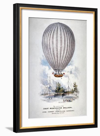 Hot Air Balloon Ascending over Surrey Zoological Gardens, Southwark, London, 1838-H Harrison-Framed Giclee Print