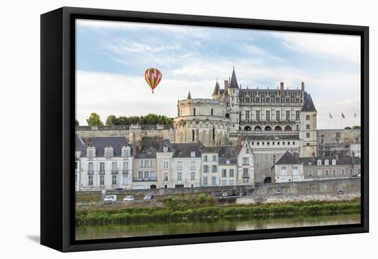 Hot-air balloon in the sky above the castle, Amboise, UNESCO World Heritage Site, Indre-et-Loire, L-Francesco Vaninetti-Framed Premier Image Canvas