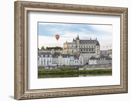 Hot-air balloon in the sky above the castle, Amboise, UNESCO World Heritage Site, Indre-et-Loire, L-Francesco Vaninetti-Framed Photographic Print