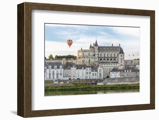 Hot-air balloon in the sky above the castle, Amboise, UNESCO World Heritage Site, Indre-et-Loire, L-Francesco Vaninetti-Framed Photographic Print