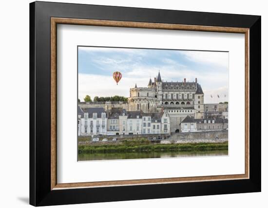 Hot-air balloon in the sky above the castle, Amboise, UNESCO World Heritage Site, Indre-et-Loire, L-Francesco Vaninetti-Framed Photographic Print