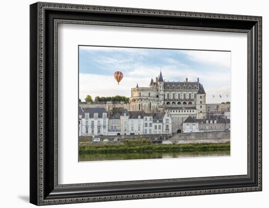 Hot-air balloon in the sky above the castle, Amboise, UNESCO World Heritage Site, Indre-et-Loire, L-Francesco Vaninetti-Framed Photographic Print