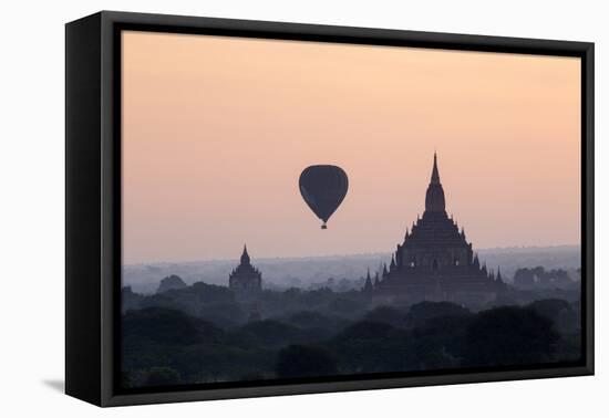 Hot Air Balloon over Temples on a Misty Morning at Dawn, Bagan (Pagan), Myanmar (Burma)-Stephen Studd-Framed Premier Image Canvas