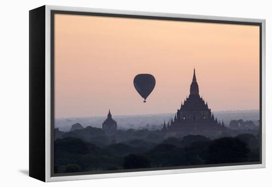 Hot Air Balloon over Temples on a Misty Morning at Dawn, Bagan (Pagan), Myanmar (Burma)-Stephen Studd-Framed Premier Image Canvas