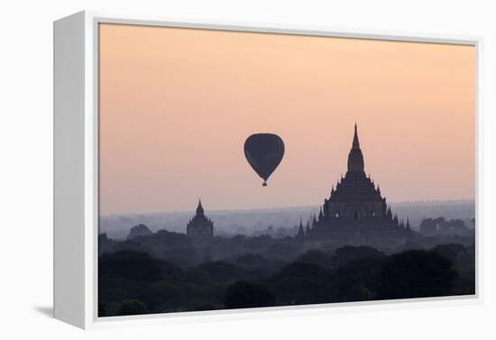 Hot Air Balloon over Temples on a Misty Morning at Dawn, Bagan (Pagan), Myanmar (Burma)-Stephen Studd-Framed Premier Image Canvas