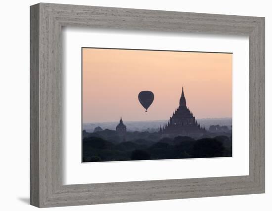 Hot Air Balloon over Temples on a Misty Morning at Dawn, Bagan (Pagan), Myanmar (Burma)-Stephen Studd-Framed Photographic Print