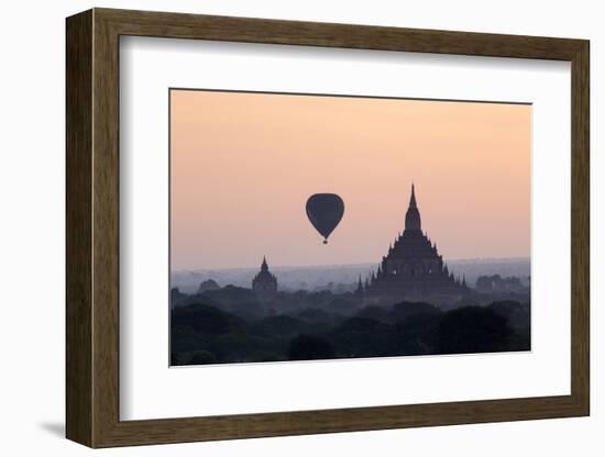 Hot Air Balloon over Temples on a Misty Morning at Dawn, Bagan (Pagan), Myanmar (Burma)-Stephen Studd-Framed Photographic Print