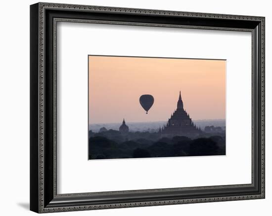 Hot Air Balloon over Temples on a Misty Morning at Dawn, Bagan (Pagan), Myanmar (Burma)-Stephen Studd-Framed Photographic Print