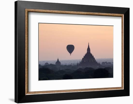 Hot Air Balloon over Temples on a Misty Morning at Dawn, Bagan (Pagan), Myanmar (Burma)-Stephen Studd-Framed Photographic Print