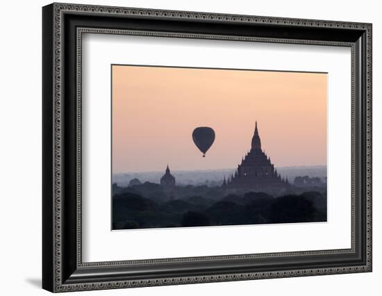 Hot Air Balloon over Temples on a Misty Morning at Dawn, Bagan (Pagan), Myanmar (Burma)-Stephen Studd-Framed Photographic Print