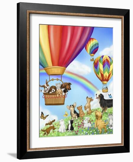Hot Air Balloon with Dog and Cat-MAKIKO-Framed Giclee Print