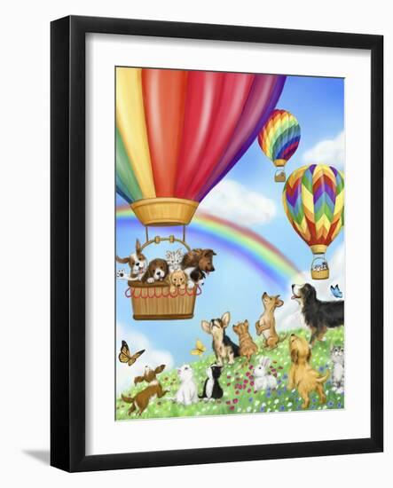 Hot Air Balloon with Dog and Cat-MAKIKO-Framed Giclee Print