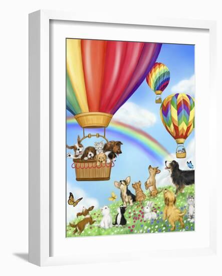 Hot Air Balloon with Dog and Cat-MAKIKO-Framed Giclee Print