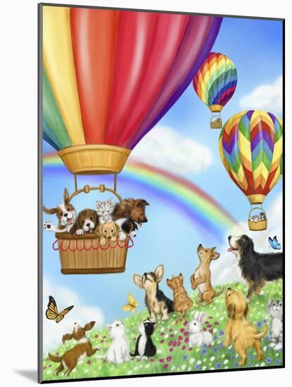 Hot Air Balloon with Dog and Cat-MAKIKO-Mounted Giclee Print