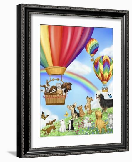 Hot Air Balloon with Dog and Cat-MAKIKO-Framed Giclee Print