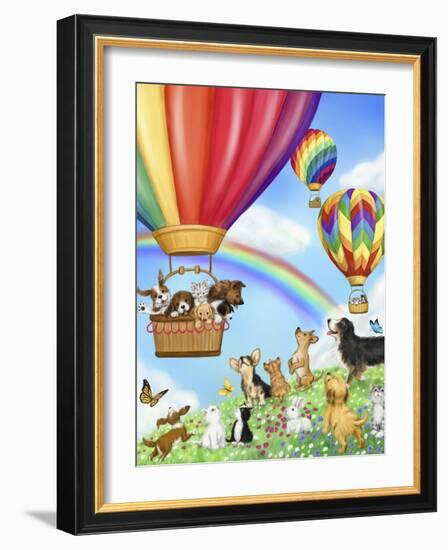 Hot Air Balloon with Dog and Cat-MAKIKO-Framed Giclee Print