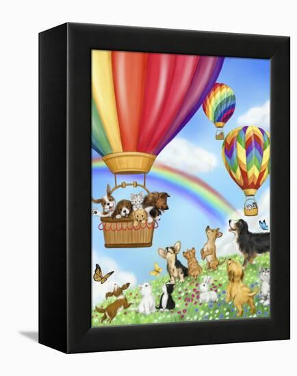 Hot Air Balloon with Dog and Cat-MAKIKO-Framed Premier Image Canvas