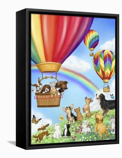 Hot Air Balloon with Dog and Cat-MAKIKO-Framed Premier Image Canvas