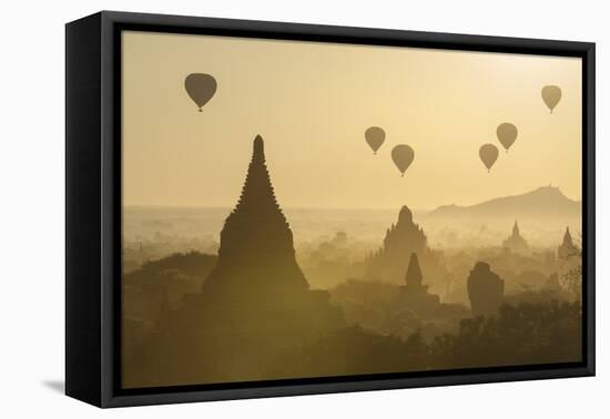 Hot air balloons above the temples of Bagan (Pagan), Myanmar (Burma), Asia-Janette Hill-Framed Premier Image Canvas