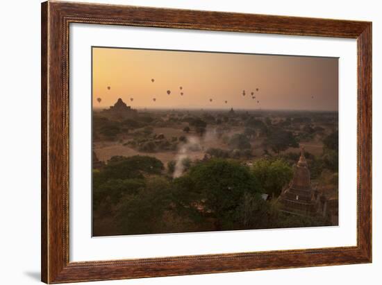 Hot Air Balloons at Sunrise Above Bagan (Pagan), Myanmar (Burma), Asia-Colin Brynn-Framed Photographic Print