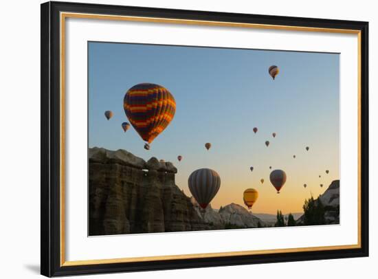 Hot Air Balloons Cruising over Cappadocia, Anatolia, Turkey, Asia Minor, Eurasia-James Strachan-Framed Photographic Print