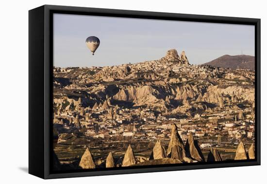 Hot Air Balloons Flying Among Rock Formations at Sunrise in the Red Valley-Ben Pipe-Framed Premier Image Canvas