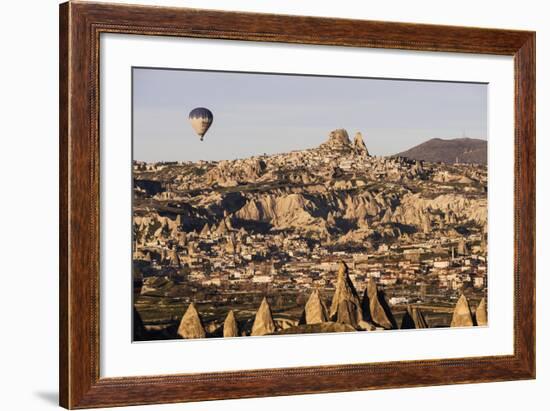 Hot Air Balloons Flying Among Rock Formations at Sunrise in the Red Valley-Ben Pipe-Framed Photographic Print