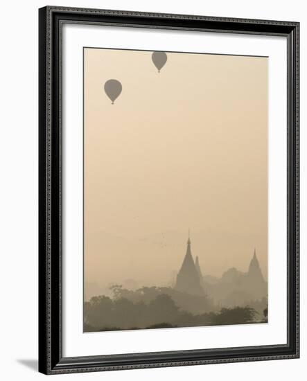 Hot Air Balloons Flying over the Ancient Temples of Bagan, Bagan, Myanmar-Jane Sweeney-Framed Photographic Print