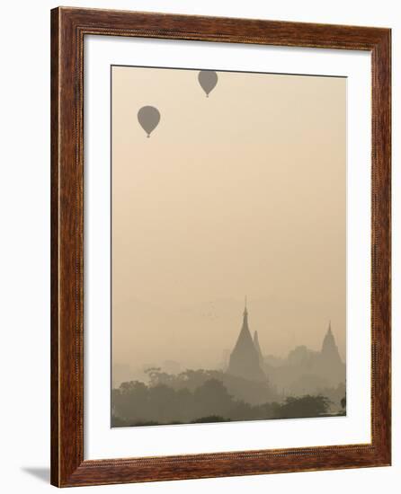 Hot Air Balloons Flying over the Ancient Temples of Bagan, Bagan, Myanmar-Jane Sweeney-Framed Photographic Print