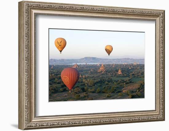 Hot Air Balloons Flying over the Terracotta Temples of Bagan-Annie Owen-Framed Photographic Print