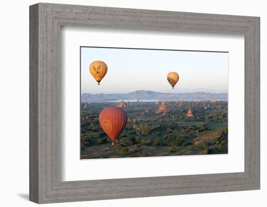 Hot Air Balloons Flying over the Terracotta Temples of Bagan-Annie Owen-Framed Photographic Print