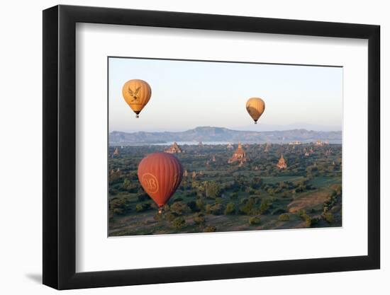 Hot Air Balloons Flying over the Terracotta Temples of Bagan-Annie Owen-Framed Photographic Print