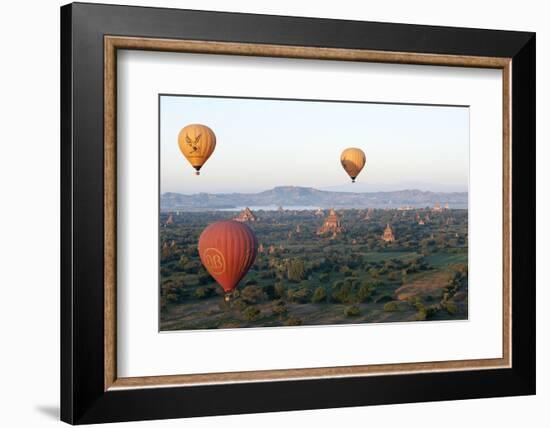 Hot Air Balloons Flying over the Terracotta Temples of Bagan-Annie Owen-Framed Photographic Print
