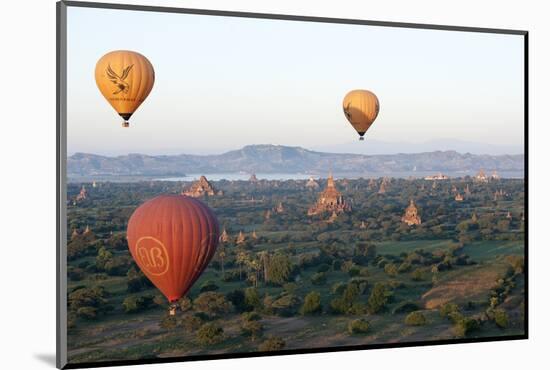 Hot Air Balloons Flying over the Terracotta Temples of Bagan-Annie Owen-Mounted Photographic Print