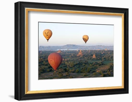 Hot Air Balloons Flying over the Terracotta Temples of Bagan-Annie Owen-Framed Photographic Print